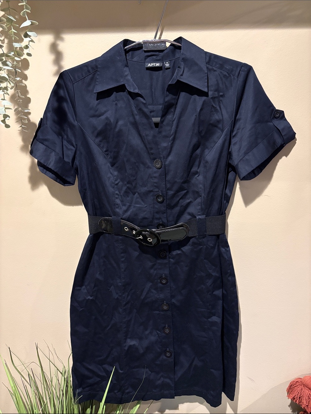 Apt. 9 Navy Button-Front MIDI  Shirt Dress with Belt
